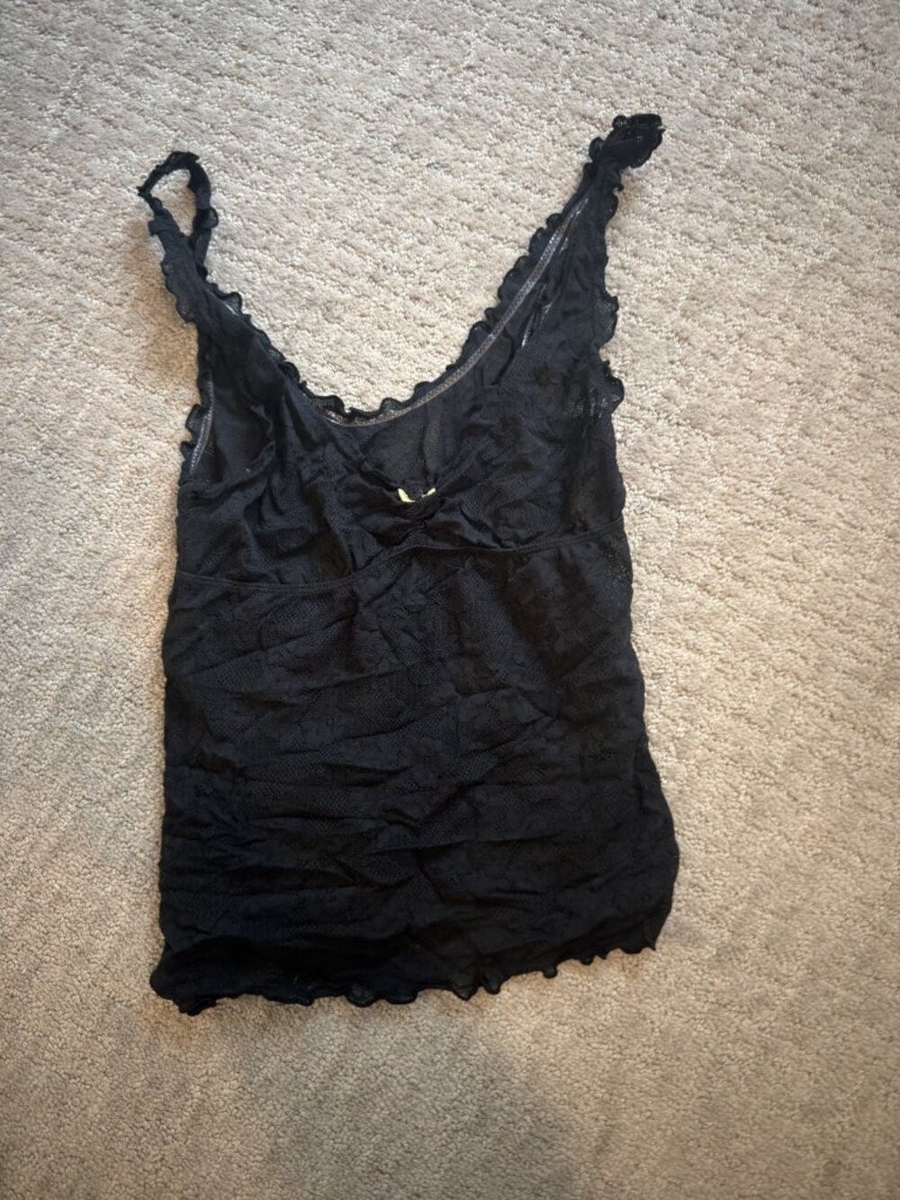 WeWoreWhat Black Lace Trim Pointelle Cami Tank L